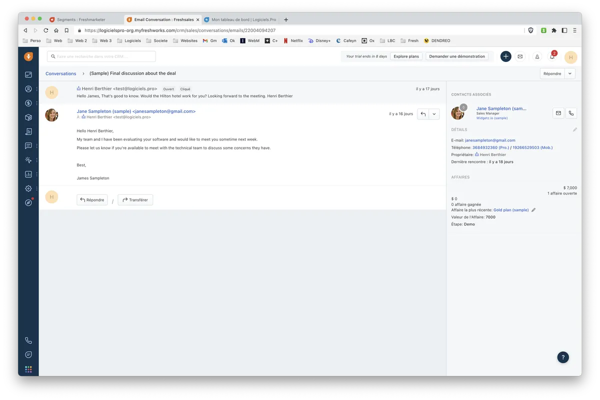 Freshsales : fonctionnalité boite email Freshsales : fonctionnalité boite email