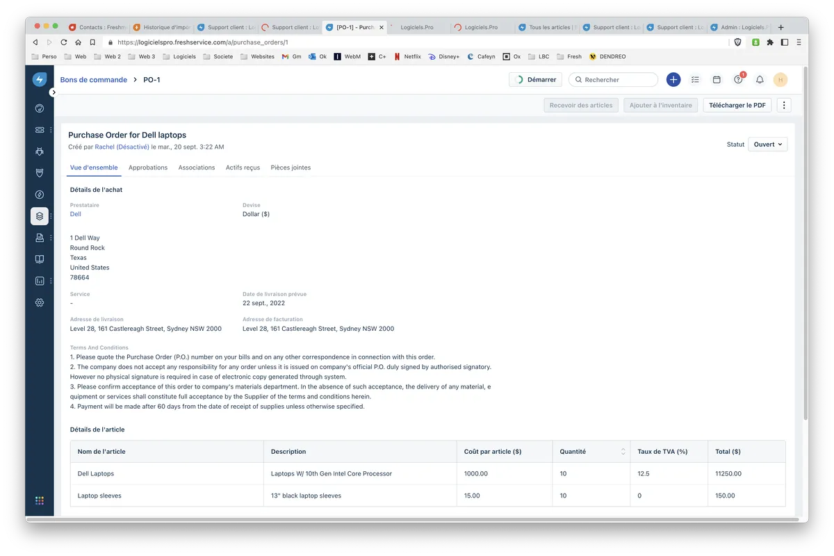 Freshservice : fonctionnalité inventaire des bons de commande Freshservice : fonctionnalité inventaire des bons de commande