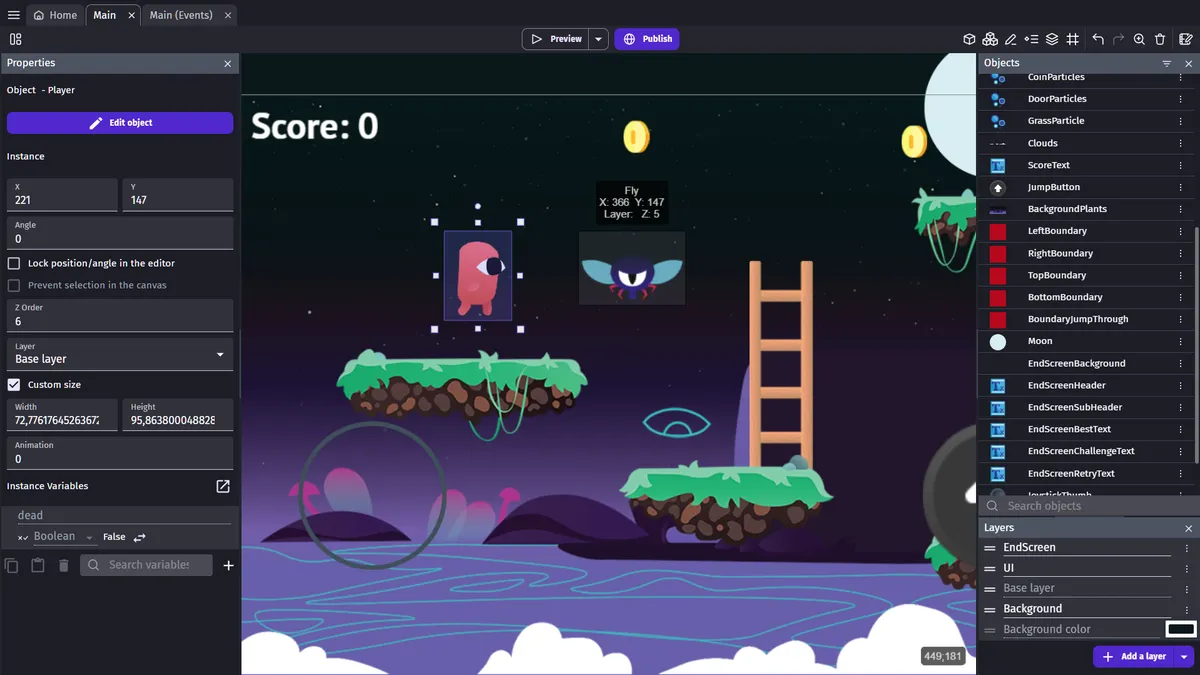 GDevelop : test de l'interface de ce logiciel de développement pour entreprise