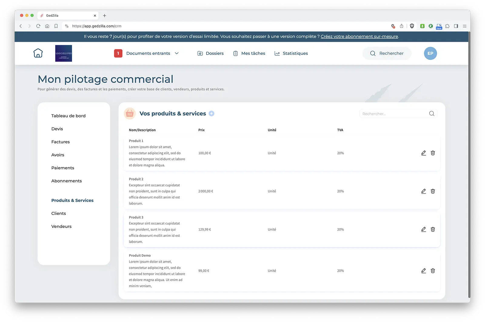 GedZilla : gestion des produits GedZilla : gestion des produits