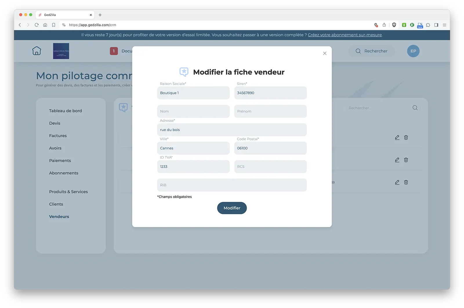 GedZilla : gestion des vendeurs GedZilla : gestion des vendeurs
