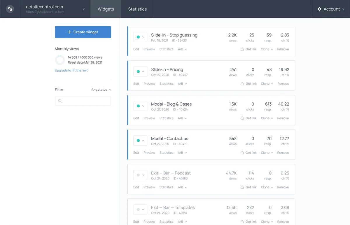 Getsitecontrol : test de l'interface de ce logiciel de création de fenêtres pop-up pour entreprise