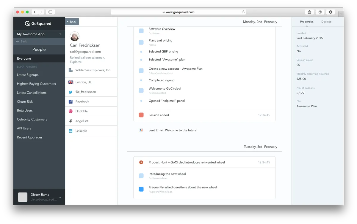 Gosquared : test de l'interface de ce logiciel web analytics pour entreprise Gosquared : test de l'interface de ce logiciel web analytics pour entreprise