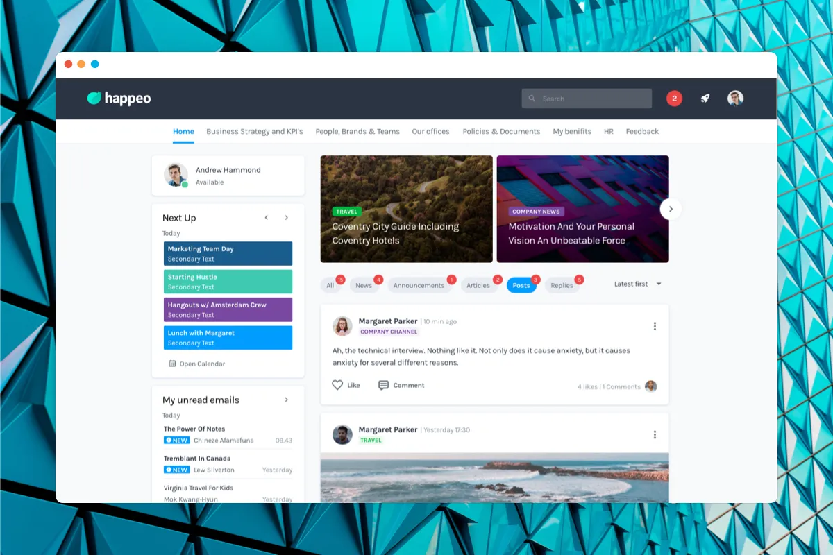 Happeo : test de l'interface de ce logiciel de gestion des connaissances pour entreprise Happeo : test de l'interface de ce logiciel de gestion des connaissances pour entreprise
