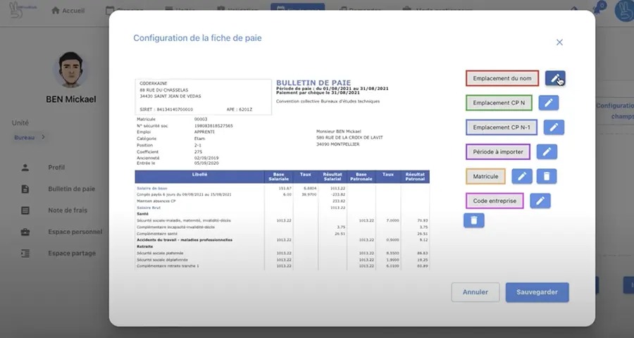 HiFiveWork - capture d'écran fiche de paie
