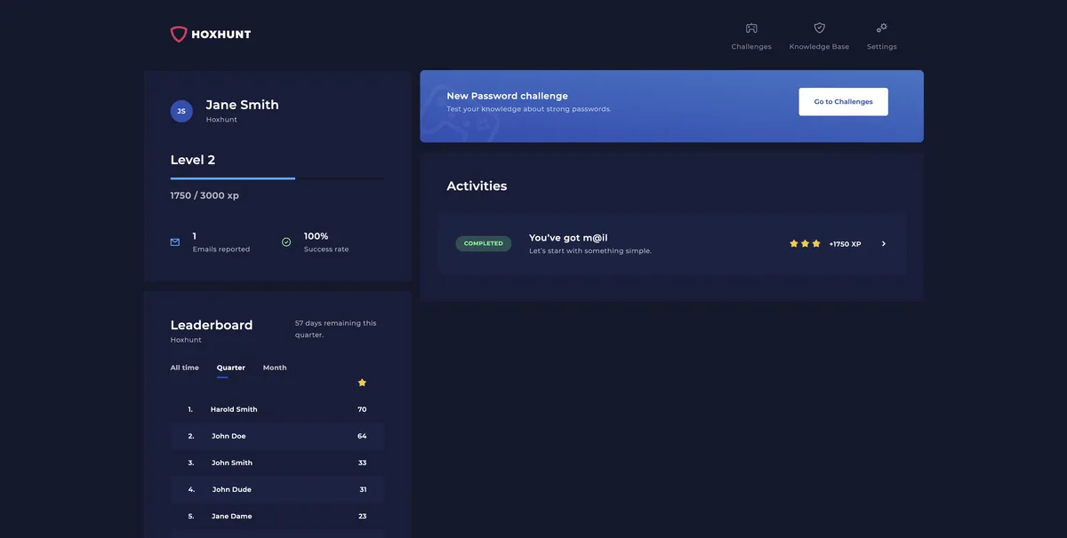 Hoxhunt : test de l'interface de ce logiciel de sécurité des emails pour entreprise Hoxhunt : test de l'interface de ce logiciel de sécurité des emails pour entreprise