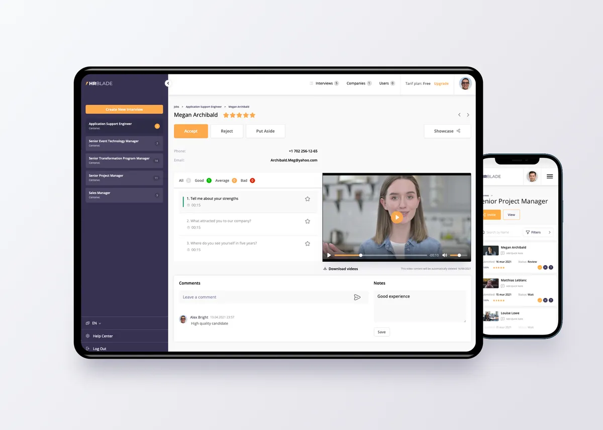 HRBlade : test de l'interface de ce logiciel d'entretien vidéo pour entreprise HRBlade : test de l'interface de ce logiciel d'entretien vidéo pour entreprise
