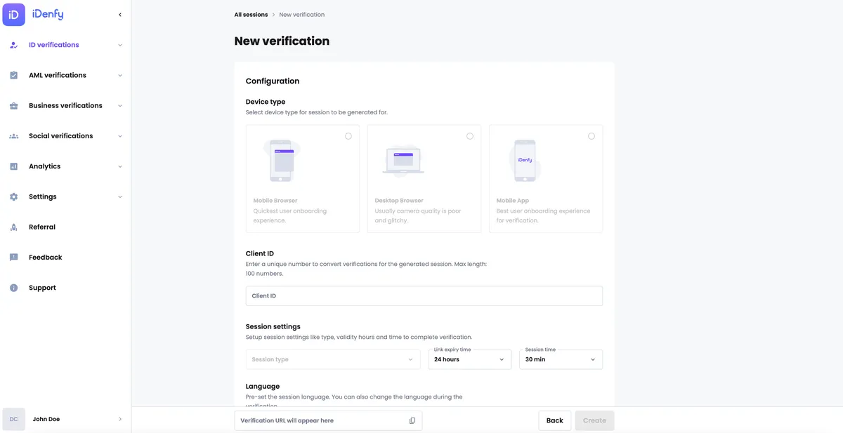 iDenfy : test de l'interface de ce logiciel KYC pour entreprise