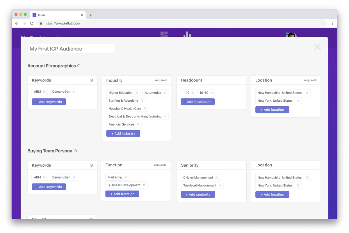 Influ2 : test de l'interface de ce logiciel ABM pour entreprise Influ2 : test de l'interface de ce logiciel ABM pour entreprise