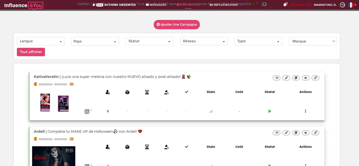 Influence4You : test de l'interface de ce logiciel de marketing d'influence pour entreprise