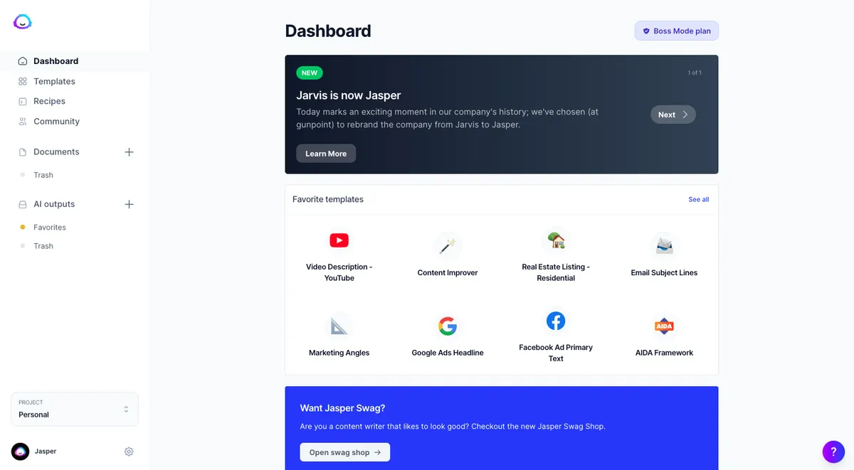 Jasper : test de l'interface de ce logiciel de marketing par IA pour entreprise