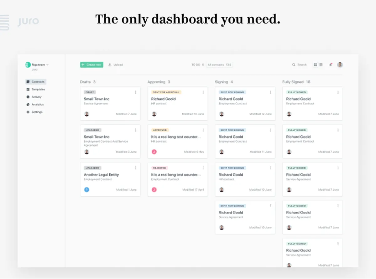 Juro : test de l'interface de ce logiciel de gestion de contrats pour entreprise