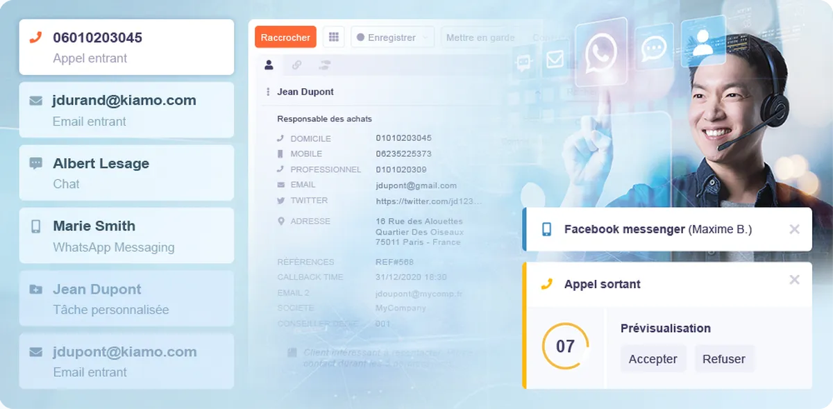 Kiamo : test de l'interface de ce logiciel pour centre d'appel / call center / télémarketing pour entreprise Kiamo : test de l'interface de ce logiciel pour centre d'appel / call center / télémarketing pour entreprise
