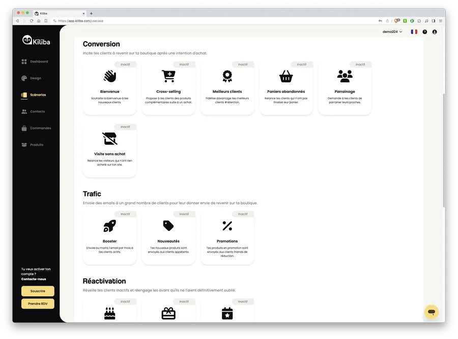 Kiliba : capture d'écran scénarios 1