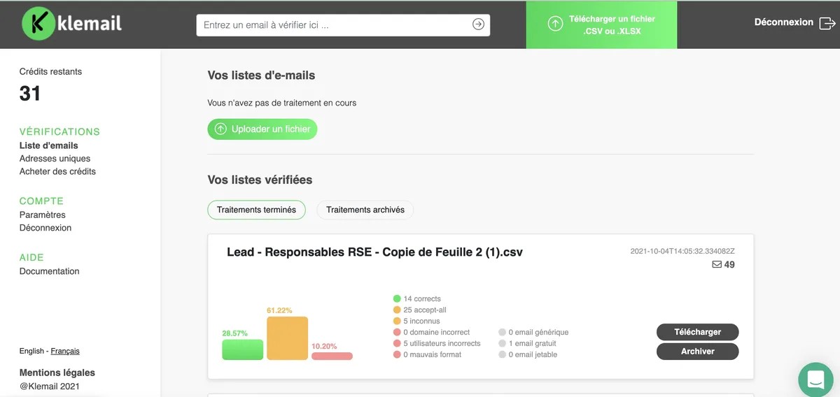 Klemail : test de l'interface de ce logiciel de vérification d'adresses email pour entreprise Klemail : test de l'interface de ce logiciel de vérification d'adresses email pour entreprise