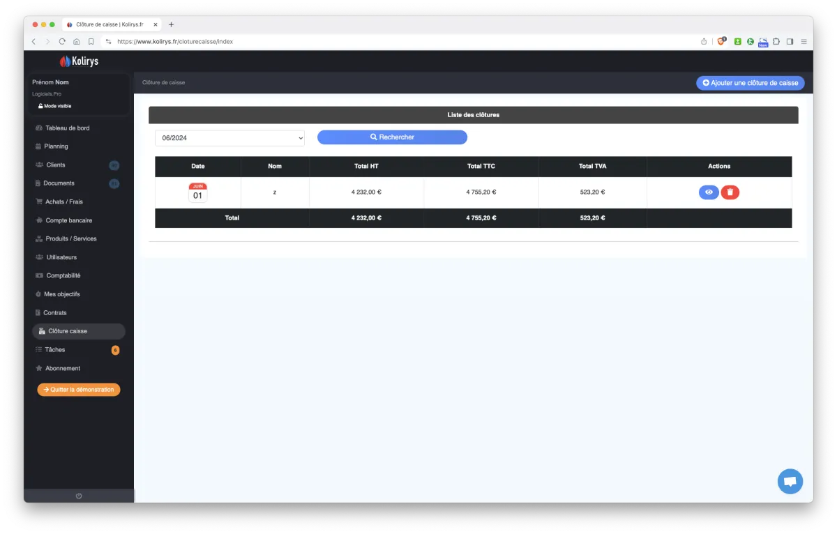 Kolirys : interface cloture de caisse Kolirys : interface cloture de caisse