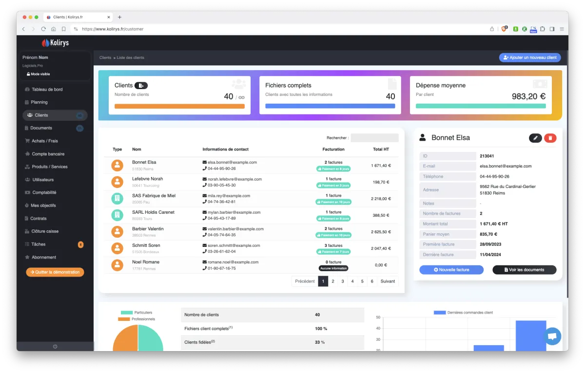 Kolirys : interface gestion des clients Kolirys : interface gestion des clients