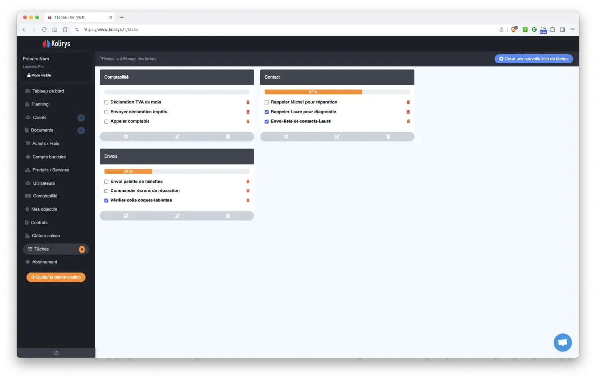 Kolirys : interface gestion des tâches Kolirys : interface gestion des tâches