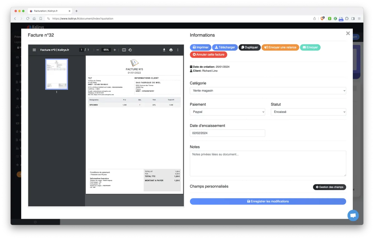 Kolirys : interface gestion des factures Kolirys : interface gestion des factures
