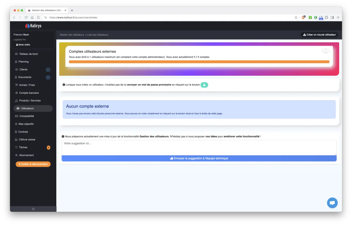 Kolirys : interface gestion des utilisateurs Kolirys : interface gestion des utilisateurs