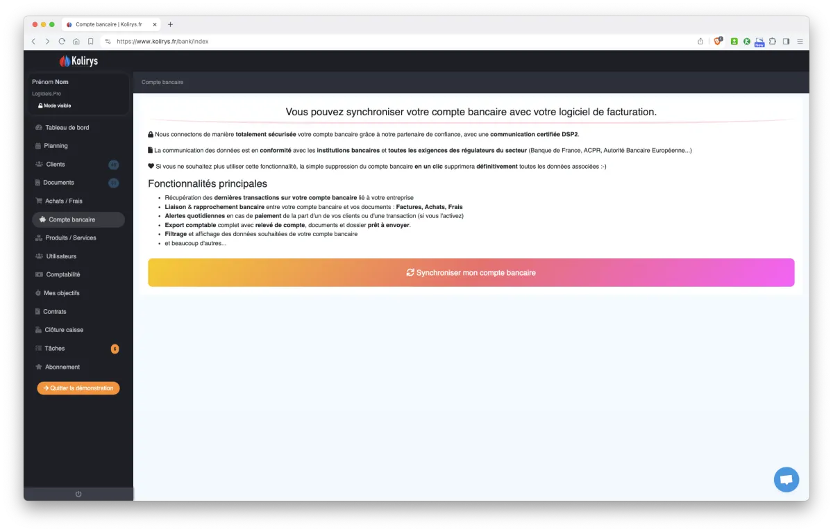 Kolirys : interface synchronisation bancaire Kolirys : interface synchronisation bancaire