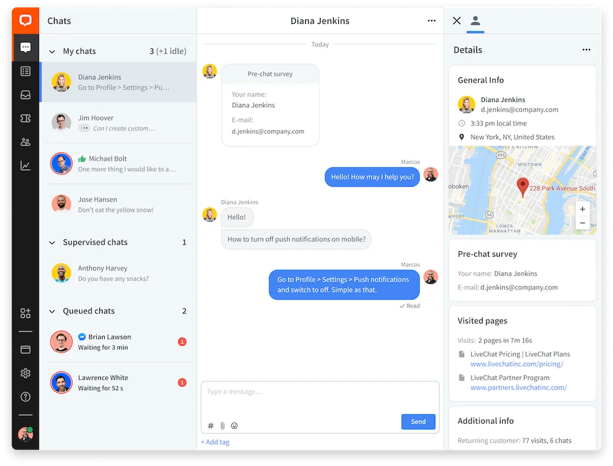 LiveChat : test de l'interface de ce logiciel helpdesk pour entreprise