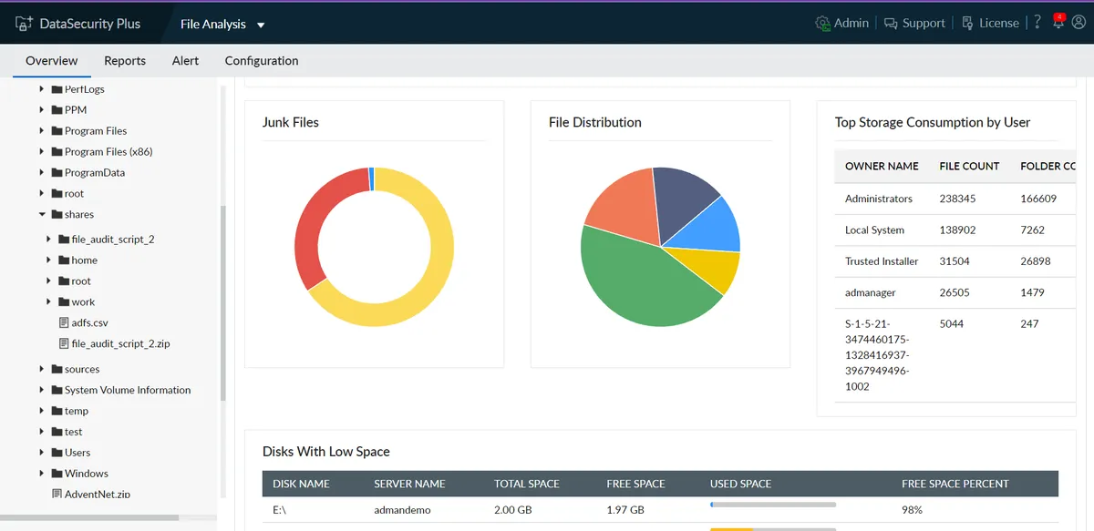 ManageEngine DataSecurity Plus : test de l'interface de ce logiciel de découverte de données pour entreprise ManageEngine DataSecurity Plus : test de l'interface de ce logiciel de découverte de données pour entreprise