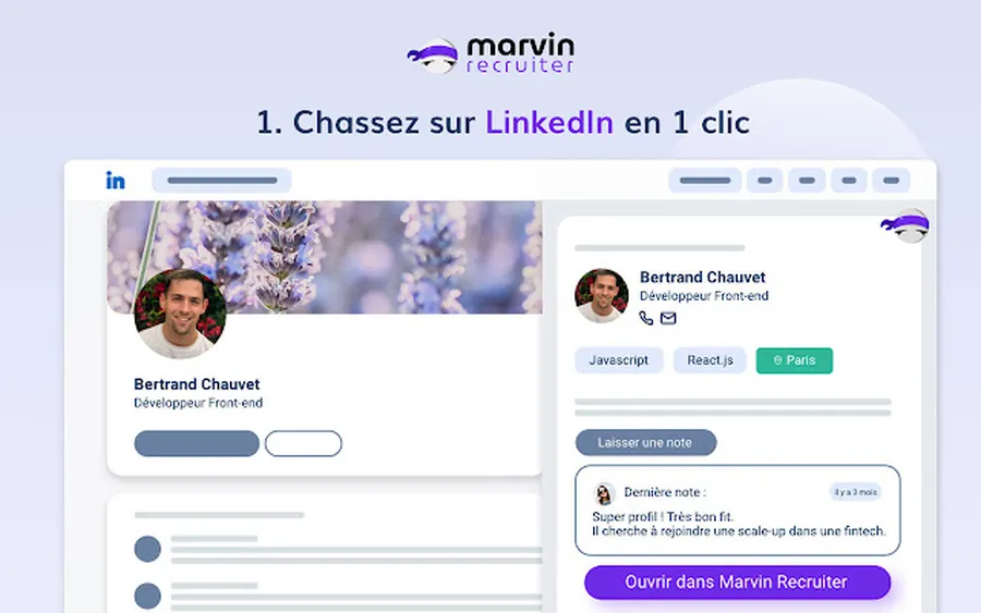 Marvin Recruiter : capture écran chasser sur LinkedIn