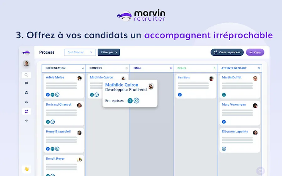 Marvin Recruiter : capture écran accompagnement des candidats