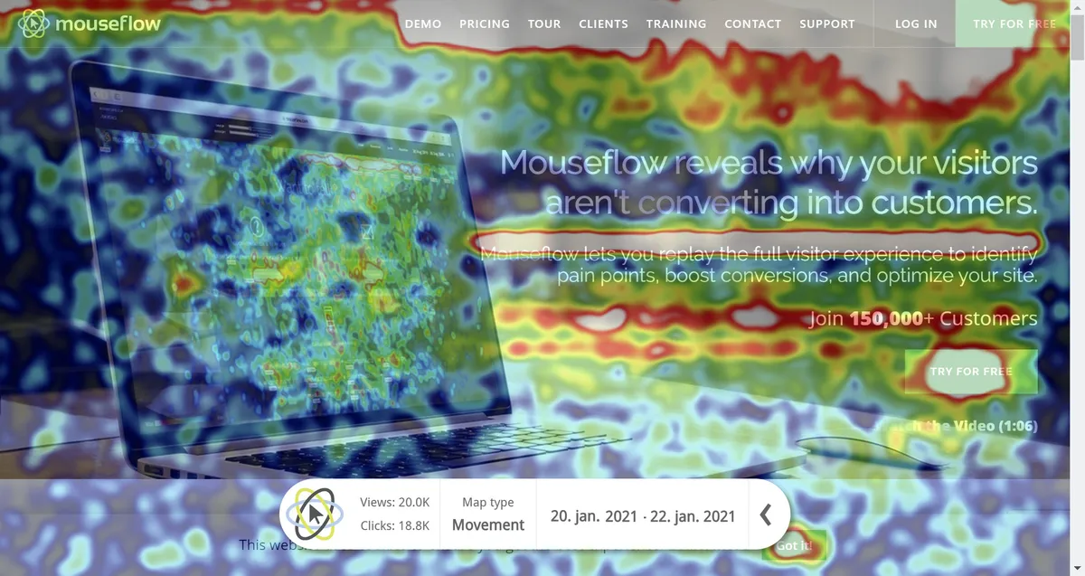 Mouseflow : test de l'interface de ce logiciel de heatmap / eye tracking pour entreprise