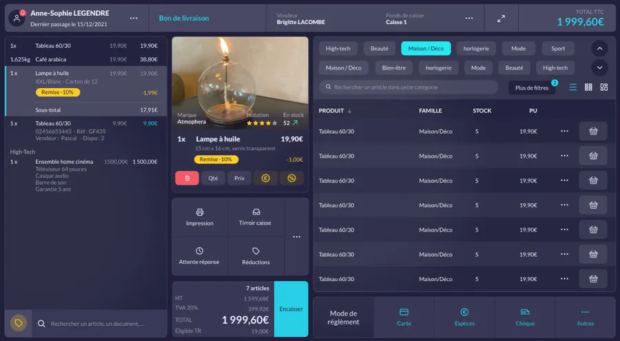 mybe : capture écran logiciel de caisse