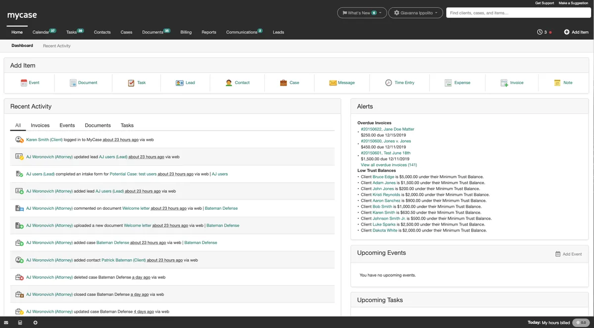 MyCase : test de l'interface de ce logiciel pour avocat pour entreprise MyCase : test de l'interface de ce logiciel pour avocat pour entreprise
