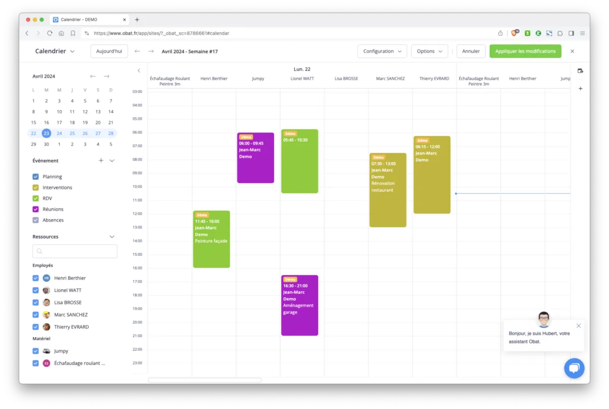Obat : interface calendrier Obat : interface calendrier