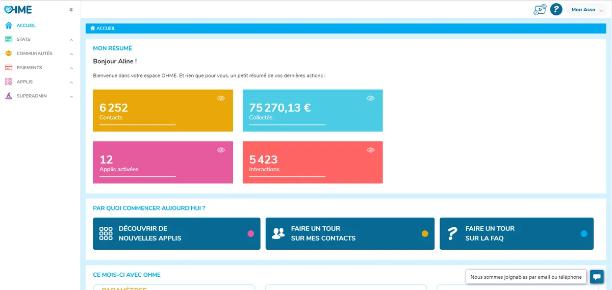Ohme : test de l'interface de ce logiciel pour associations / ONG pour entreprise Ohme : test de l'interface de ce logiciel pour associations / ONG pour entreprise