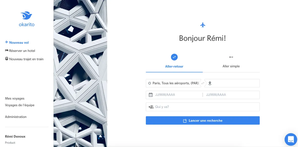 Okarito : test de l'interface de ce logiciel de gestion des voyages d'affaires pour entreprise Okarito : test de l'interface de ce logiciel de gestion des voyages d'affaires pour entreprise