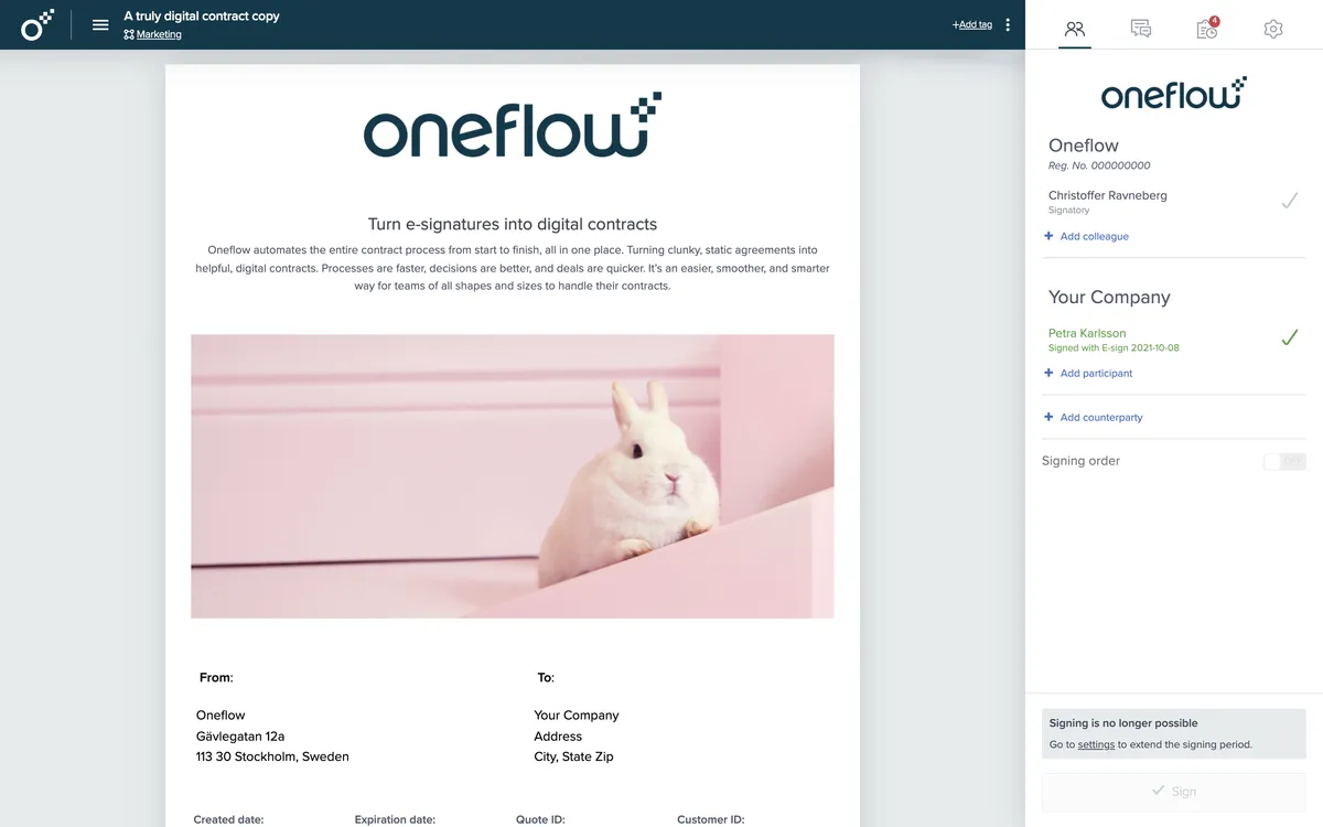 Oneflow : test de l'interface de ce logiciel de gestion de contrats pour entreprise