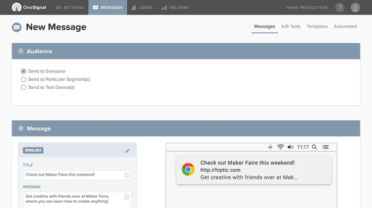 Onesignal : test de l'interface de ce logiciel de notifications push pour entreprise