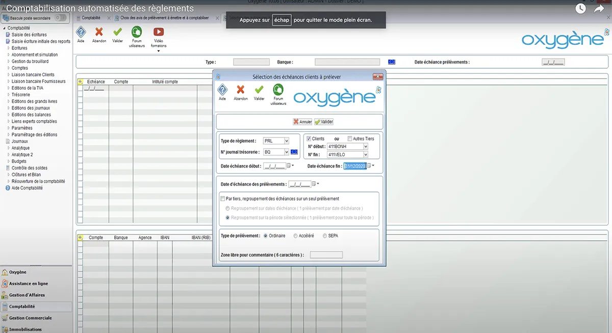 Oxygène Comptabilité : échéances clients