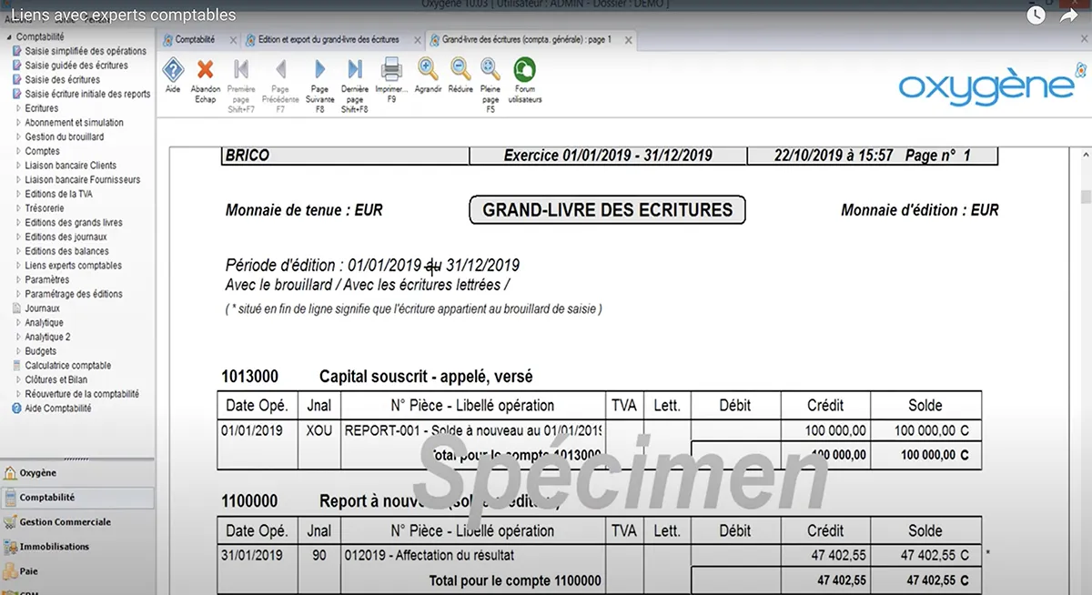 Oxygène Comptabilité : grand livre écritures