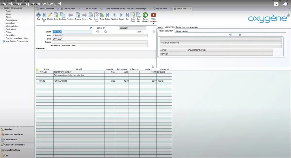Oxygène Gestion Commerciale : édition factures clients