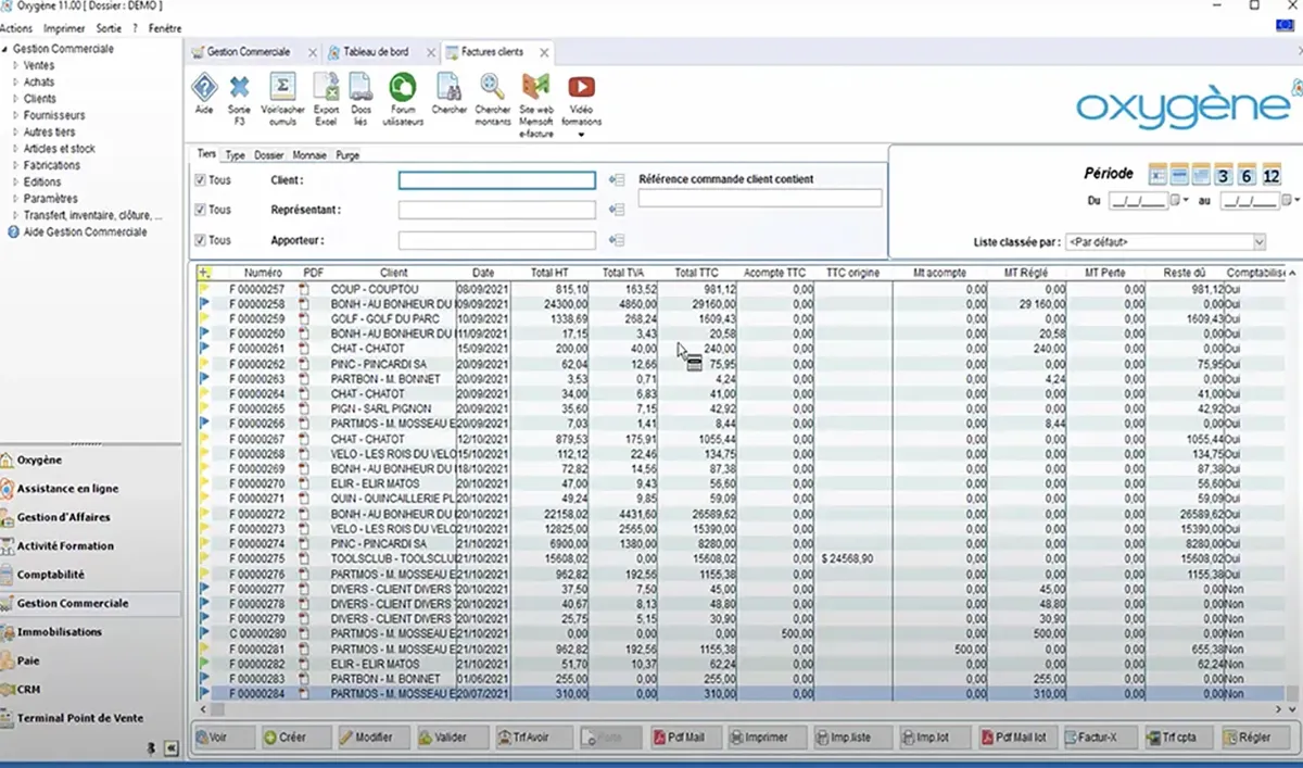 Oxygène Gestion Commerciale : factures clients