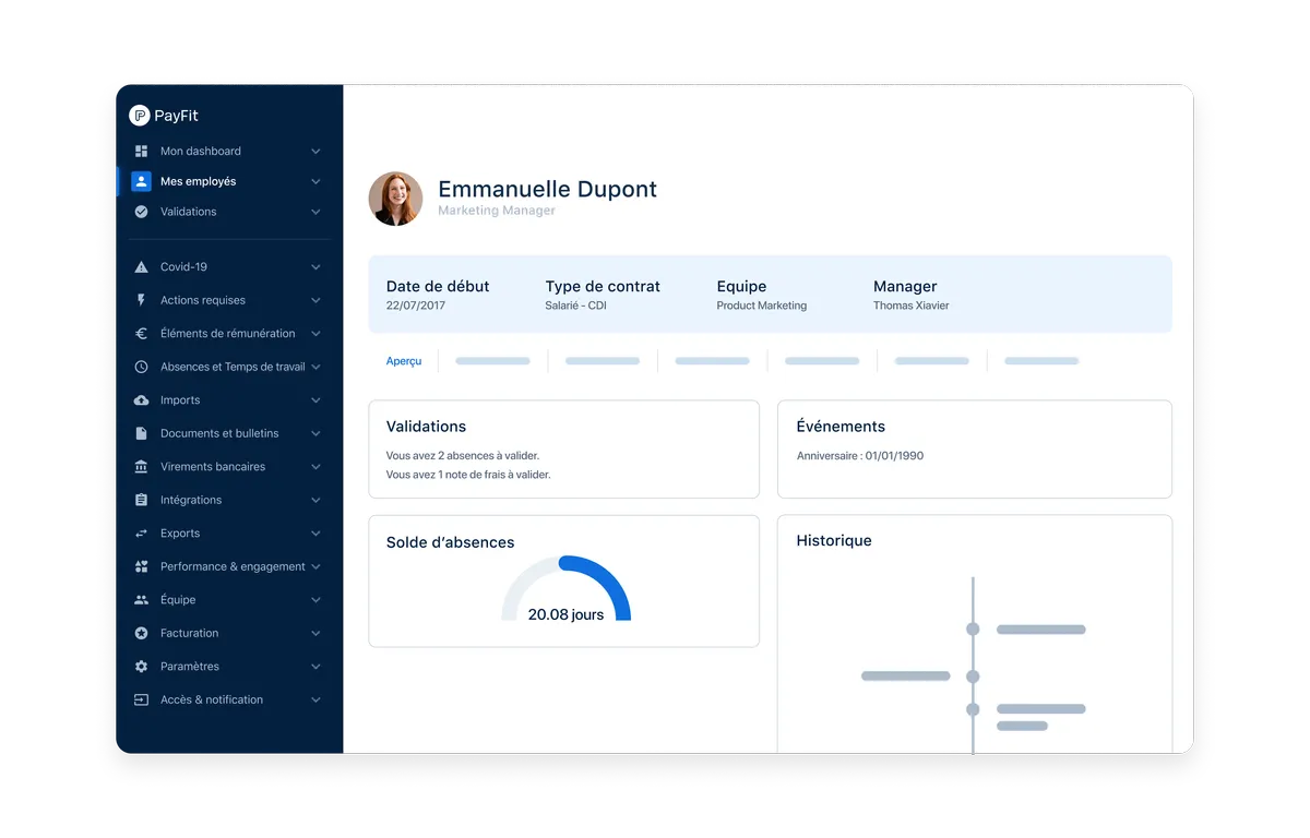 PayFit : Capture d'écran gestion des employés PayFit : Capture d'écran gestion des employés