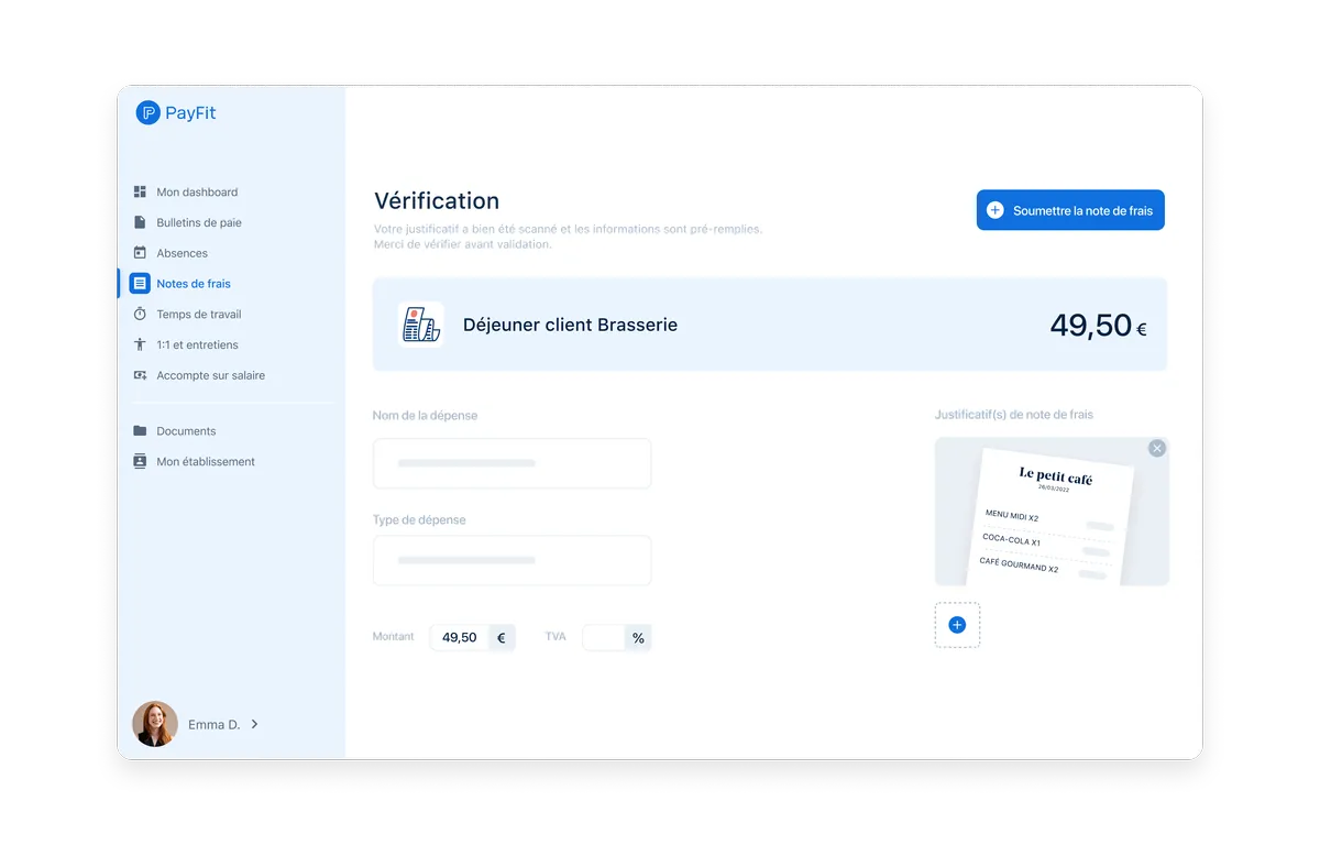 PayFit : Capture d'écran gestion des dépenses PayFit : Capture d'écran gestion des dépenses