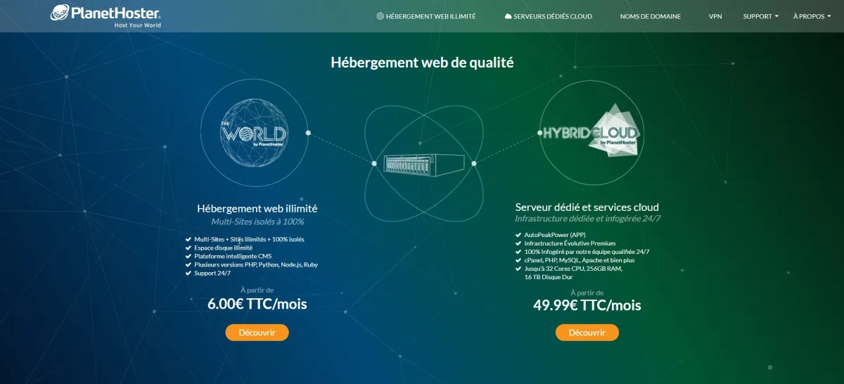 Planethoster : test de l'interface de ce hébergeur web / gestionnaire de domaines pour entreprise Planethoster : test de l'interface de ce hébergeur web / gestionnaire de domaines pour entreprise