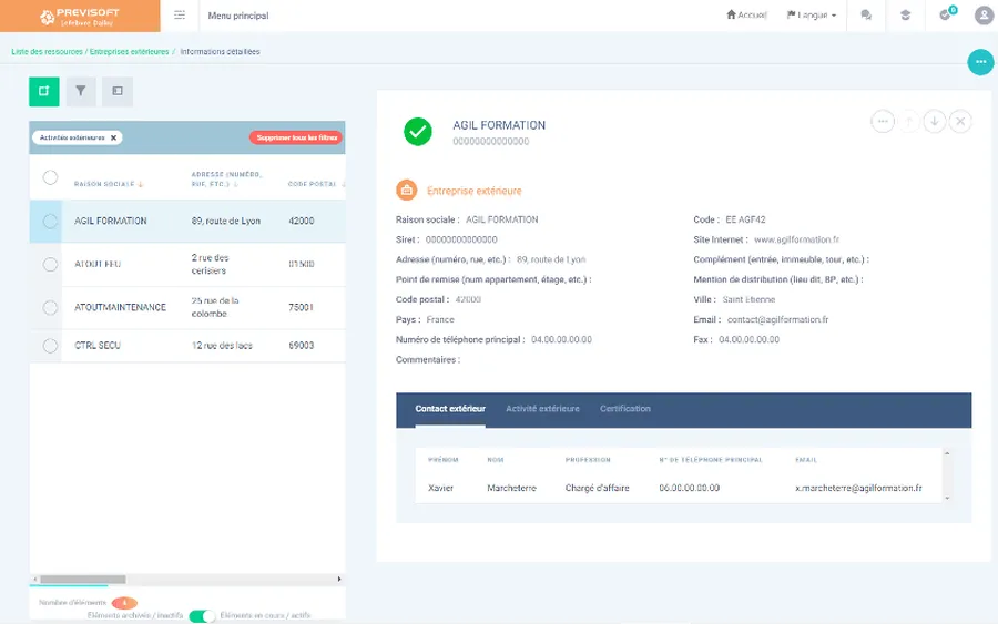 Previsoft : capture d'écran logiciel gestion des formations Previsoft : capture d'écran logiciel gestion des formations