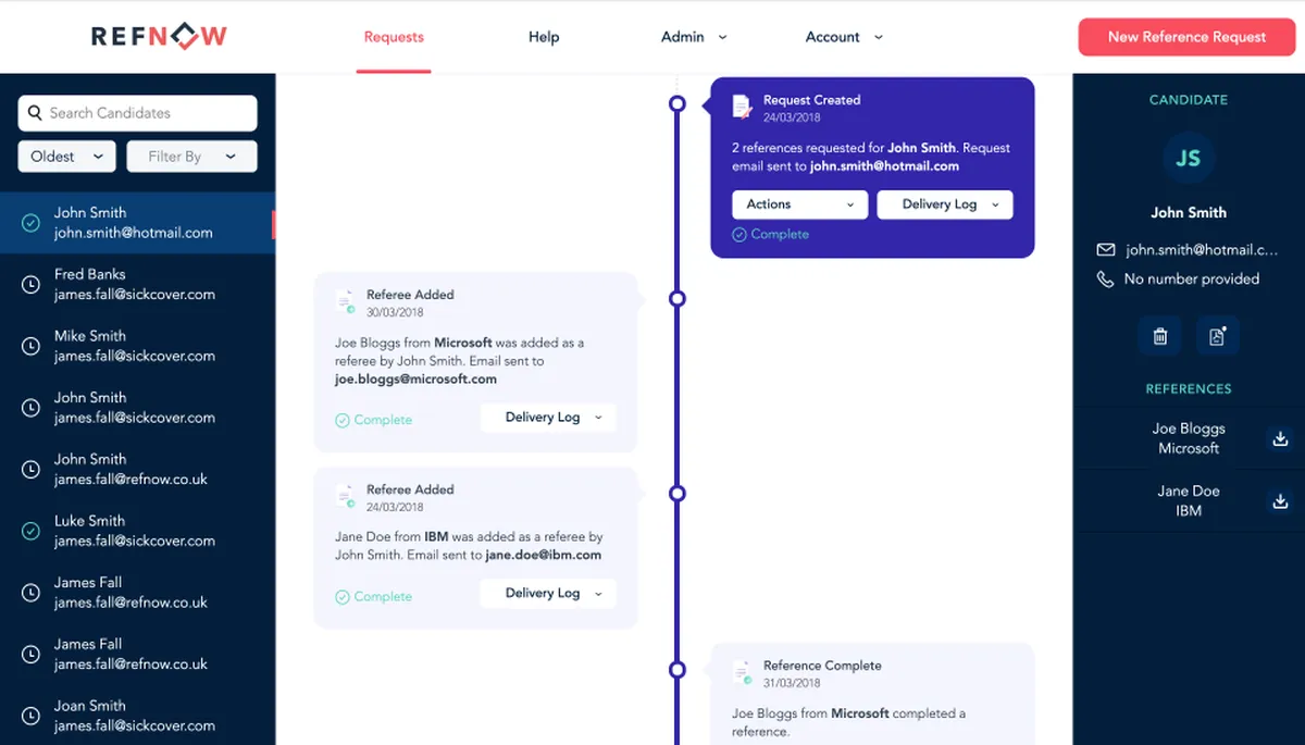 RefNow : test de l'interface de ce logiciel de vérification des références / antécédents professionnels pour entreprise