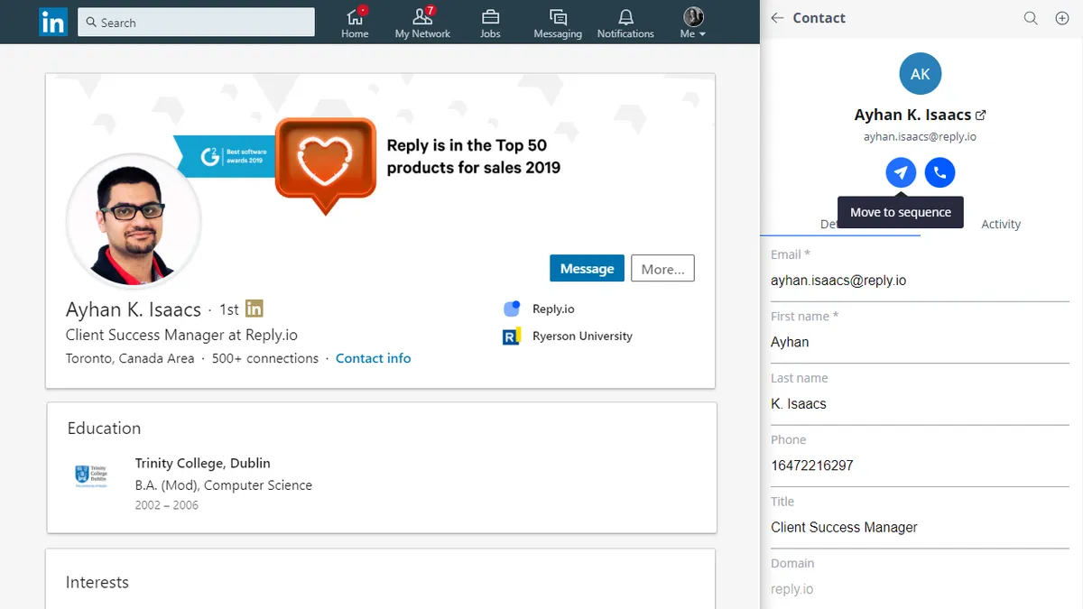 Reply : test de l'interface de ce logiciel de génération de leads pour entreprise