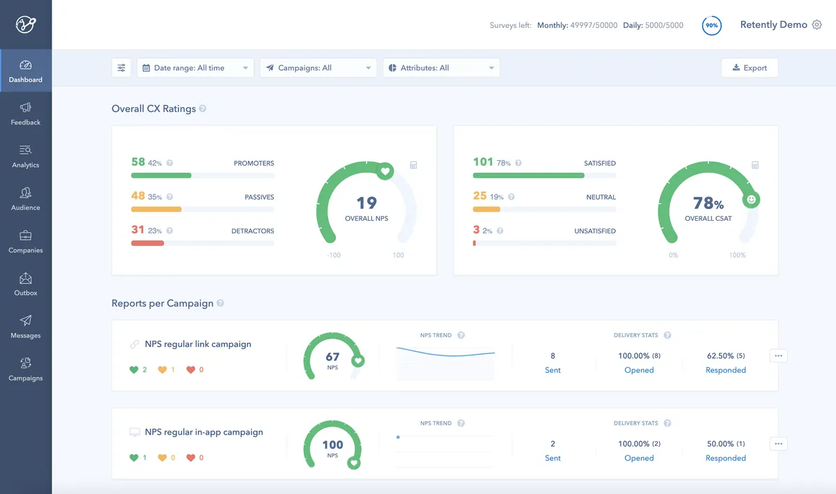 Retently : test de l'interface de ce logiciel NPS pour entreprise Retently : test de l'interface de ce logiciel NPS pour entreprise