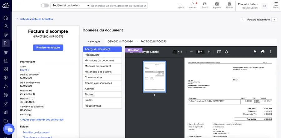 Sellsy Facturation et Gestion : aperçu gestion des acomptes Sellsy Facturation et Gestion : aperçu gestion des acomptes