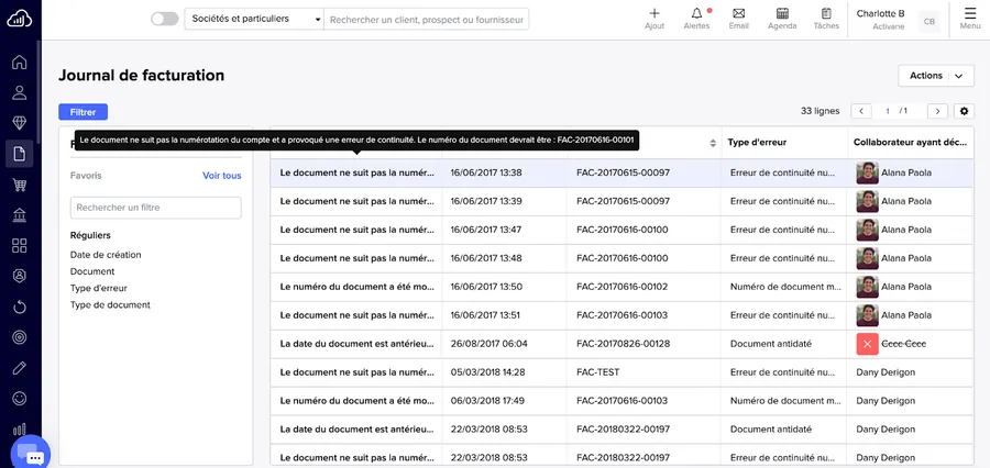 Sellsy Facturation et Gestion : aperçu journal de facturation Sellsy Facturation et Gestion : aperçu journal de facturation